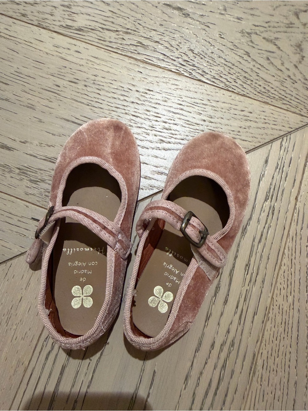 Hermosilla Velvet Mary Jane Kids Shoes in Dusty Pink